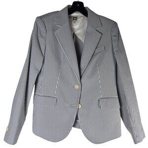 Classic Calvin Klein Blue White Seersucker Jacket 6 Lightweight Pockets Like New